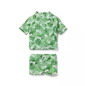 Janie and Jack Baby Palm Leaf Rash Guard Swim Set Size 6-12 Months Green